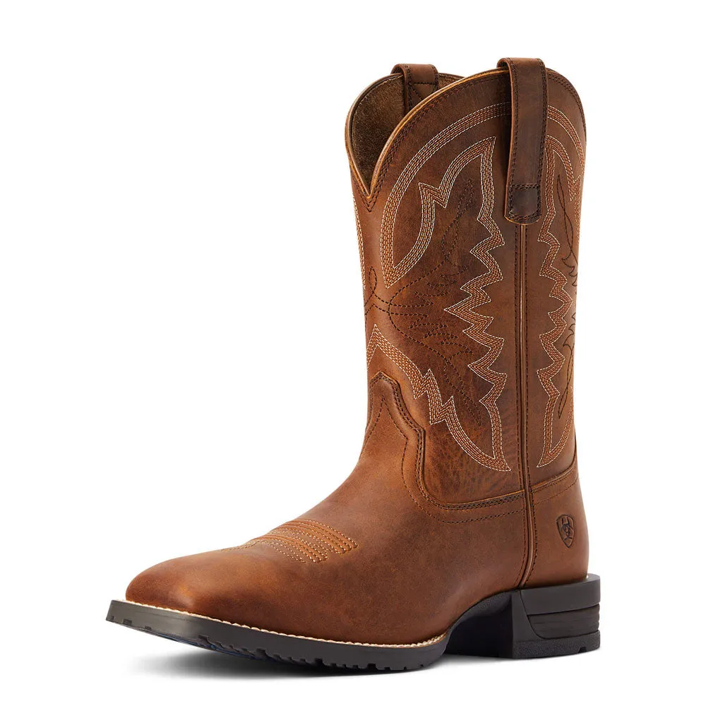 10042395 Ariat Men's Hybrid Ranchwork Square Toe Western Boot - Thatch Brown