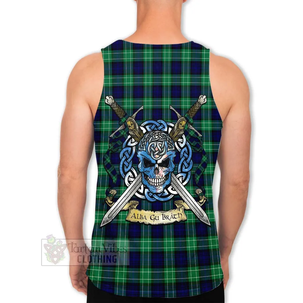 Abercrombie Tartan Men's Tank Top with Family Crest Celtic Skull Style