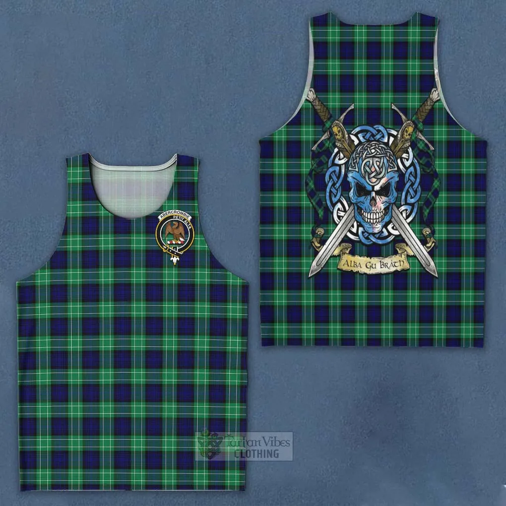 Abercrombie Tartan Men's Tank Top with Family Crest Celtic Skull Style