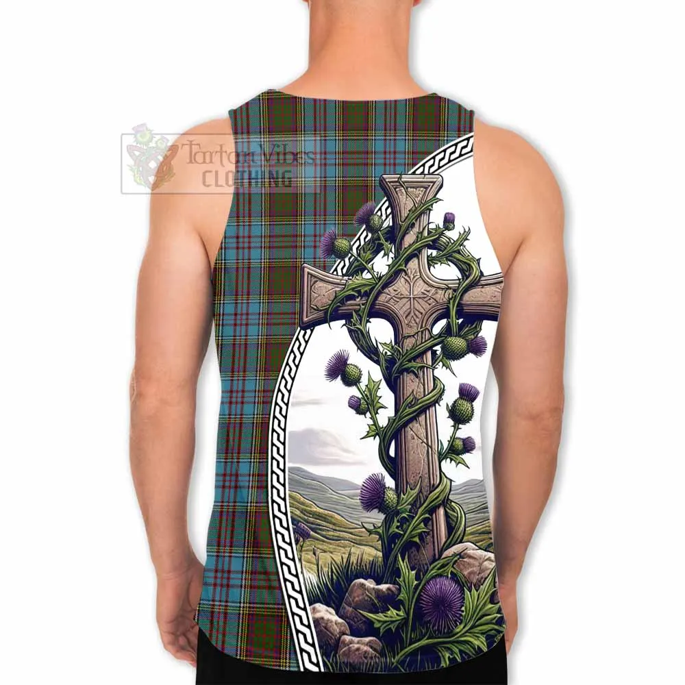 Anderson Tartan Men's Tank Top with Family Crest and St. Andrew's Cross Accented by Thistle Vines