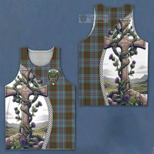 Anderson Tartan Men's Tank Top with Family Crest and St. Andrew's Cross Accented by Thistle Vines