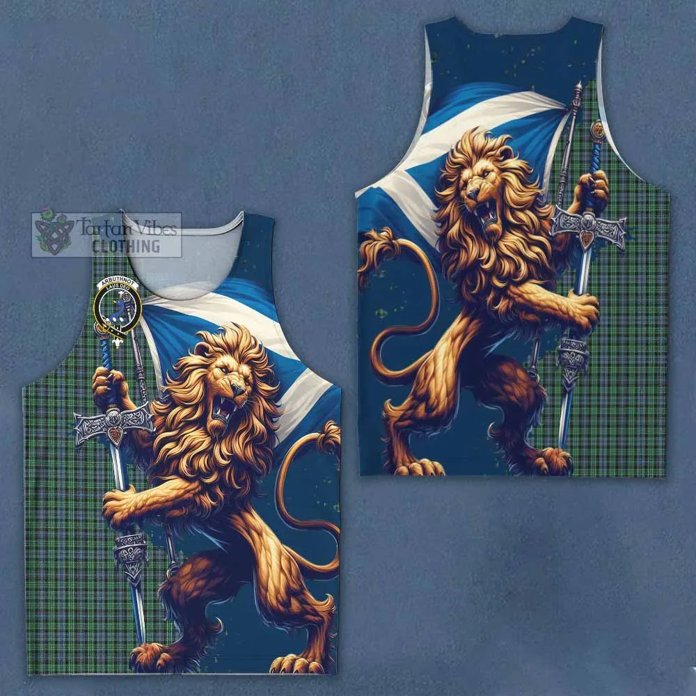 Arbuthnot Tartan Family Crest Men's Tank Top with Scottish Majestic Lion