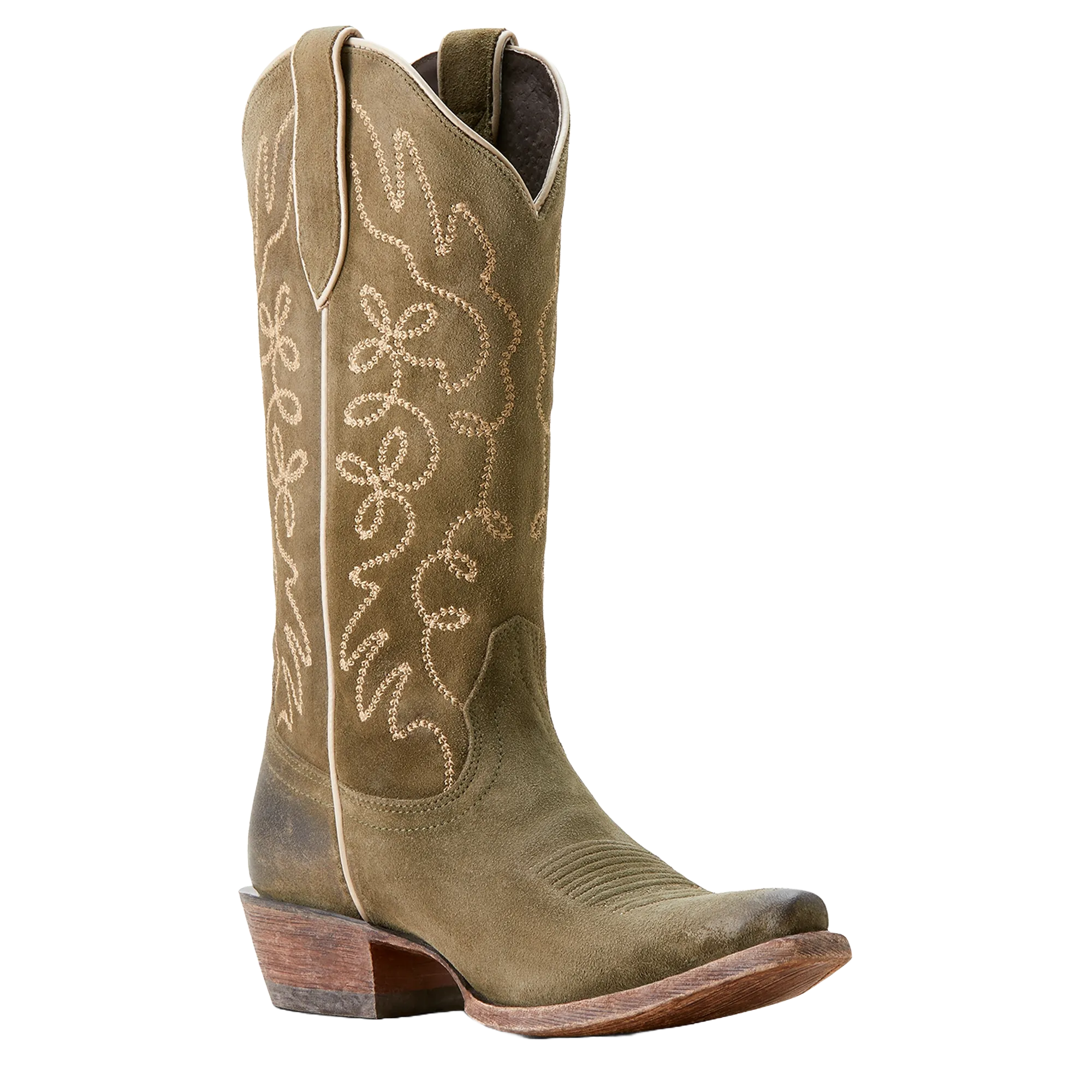 Ariat Ladies Jukebox Soft Olive Green Suede Western Boot 10053792