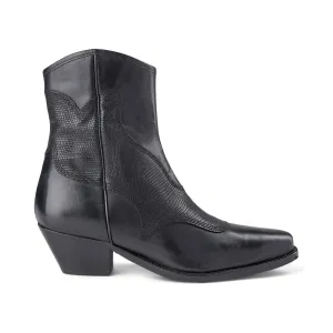 Arietta Lizard Leather Boot - BLACK