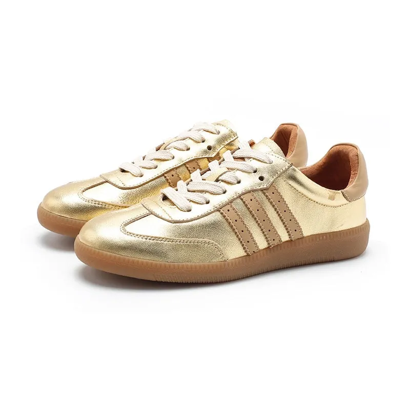 Army Trainer Leather Low-top Sneakers for Women With Stripes in Golden/Silver