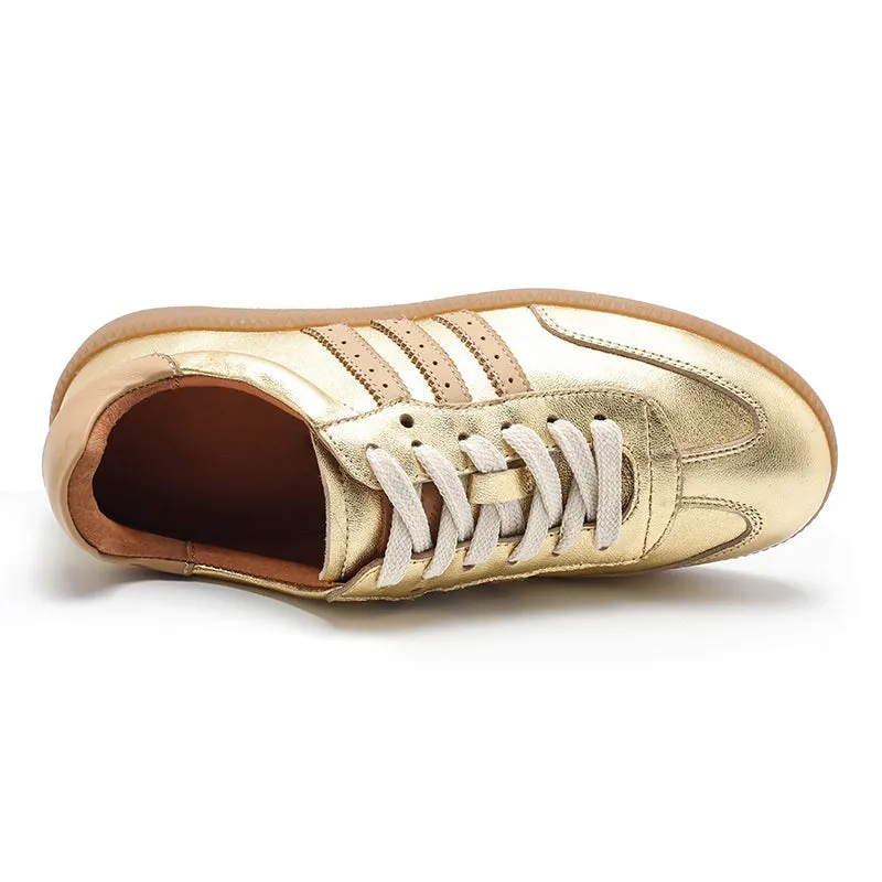 Army Trainer Leather Low-top Sneakers for Women With Stripes in Golden/Silver