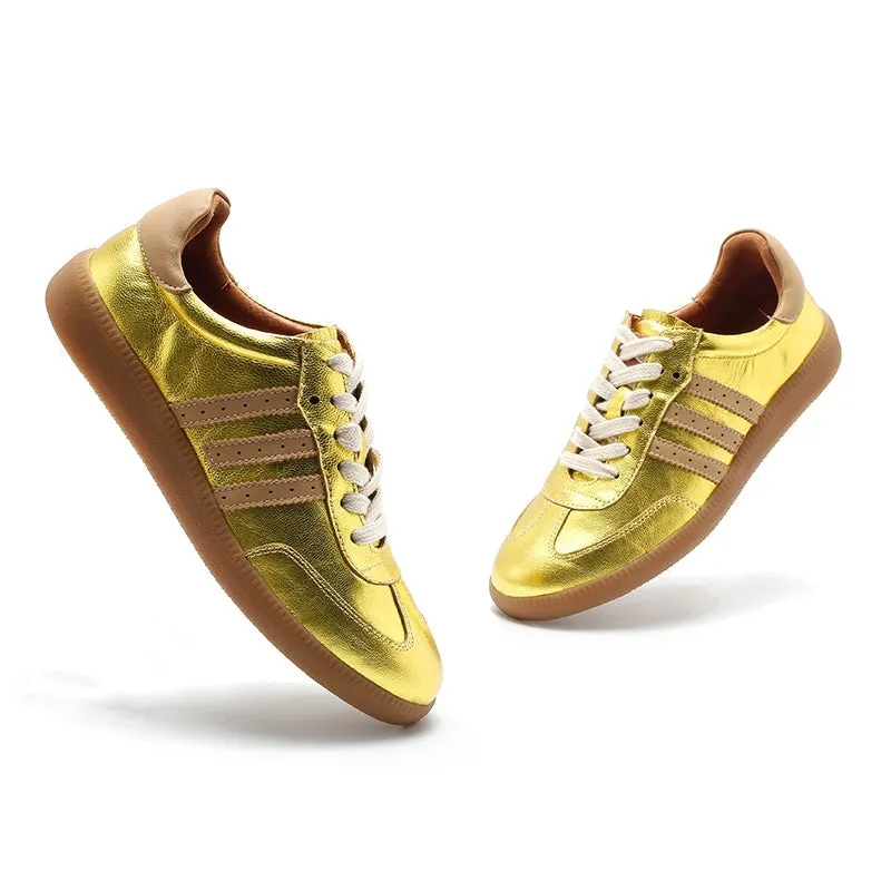 Army Trainer Leather Low-top Sneakers for Women With Stripes in Golden/Silver