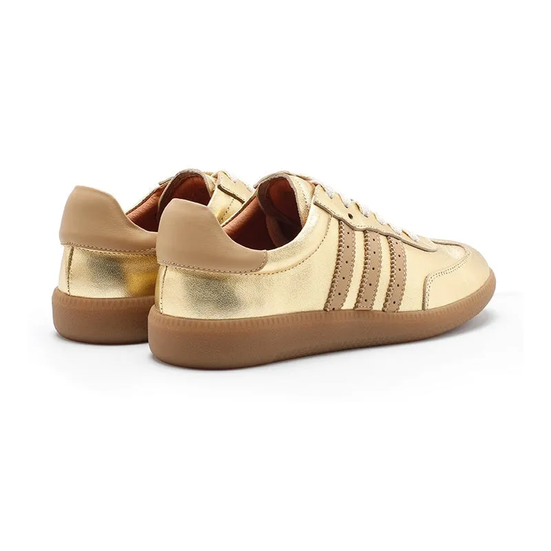 Army Trainer Leather Low-top Sneakers for Women With Stripes in Golden/Silver