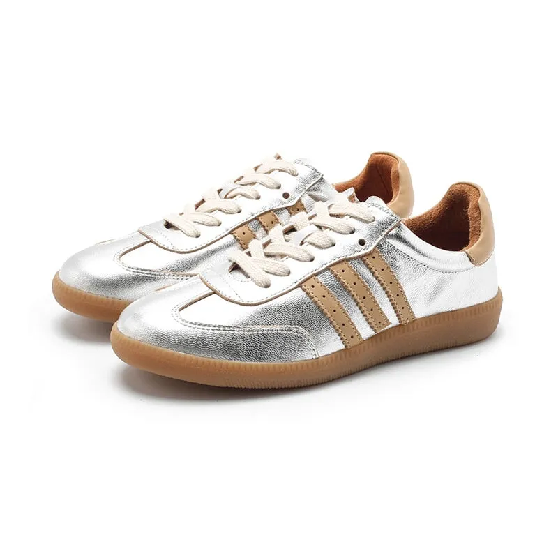 Army Trainer Leather Low-top Sneakers for Women With Stripes in Golden/Silver