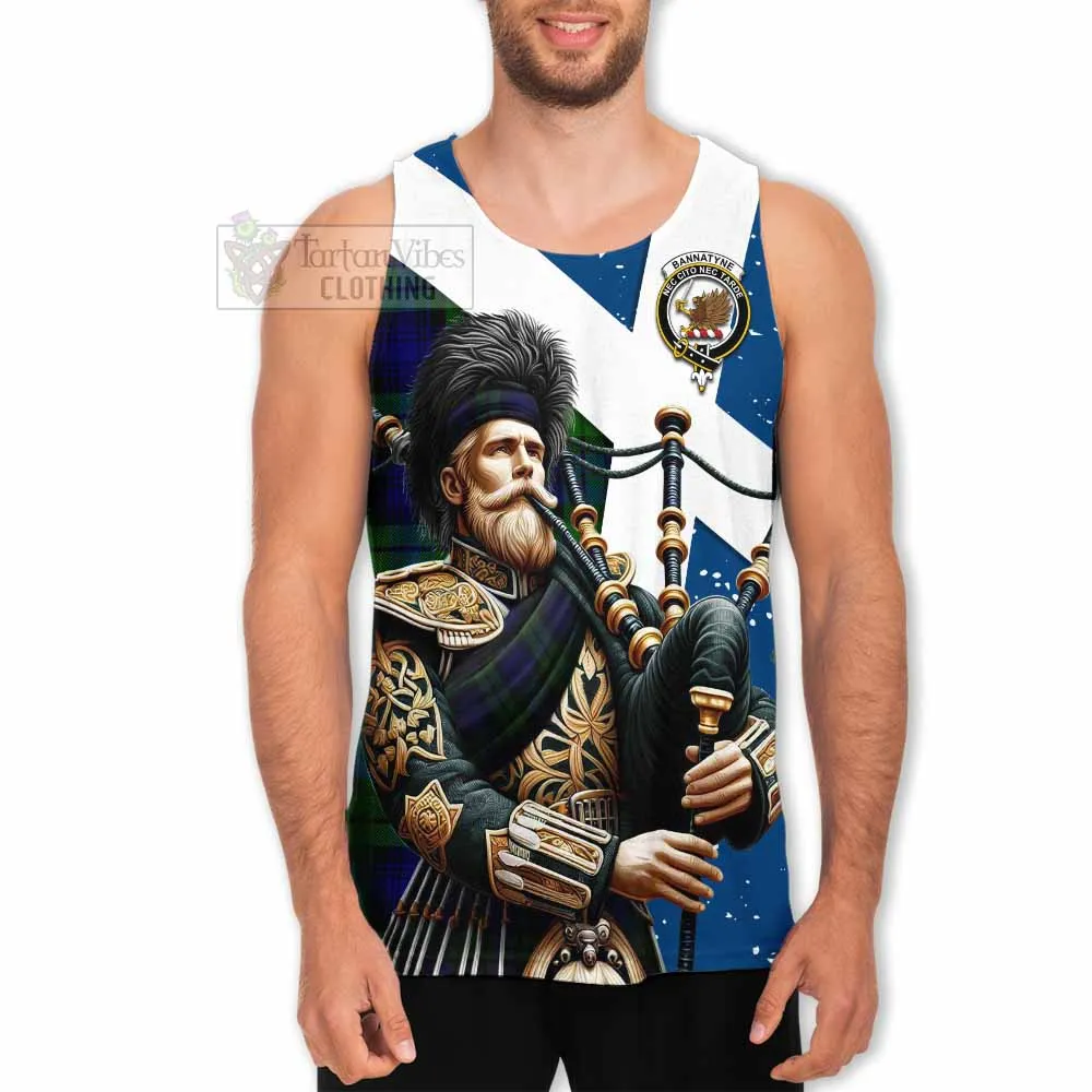 Bannatyne Tartan Men's Tank Top with Family Crest Scottish Bagpiper Vibes