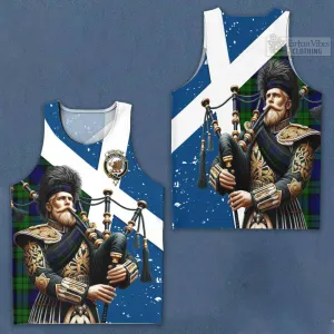 Bannatyne Tartan Men's Tank Top with Family Crest Scottish Bagpiper Vibes