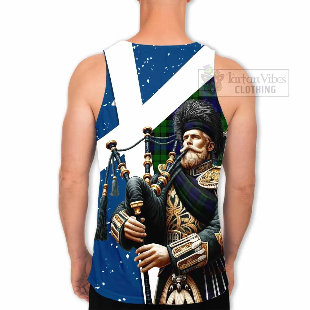 Bannatyne Tartan Men's Tank Top with Family Crest Scottish Bagpiper Vibes