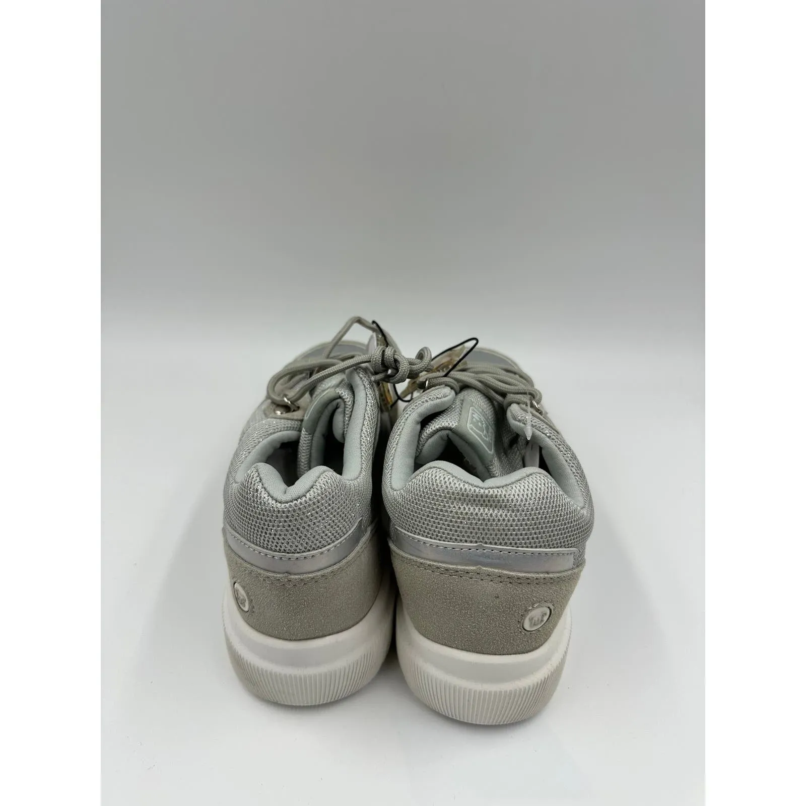 Big Kid Size 4 Silver Fashion Sneaker with Sparkles and Gray Suede Trim