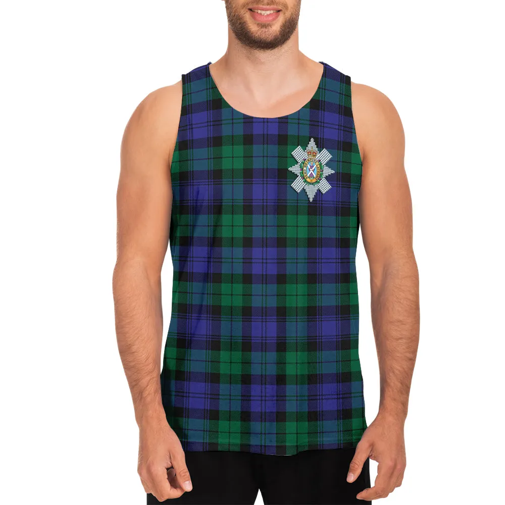 Black Watch Modern Tartan Mens Tank Top with Family Crest