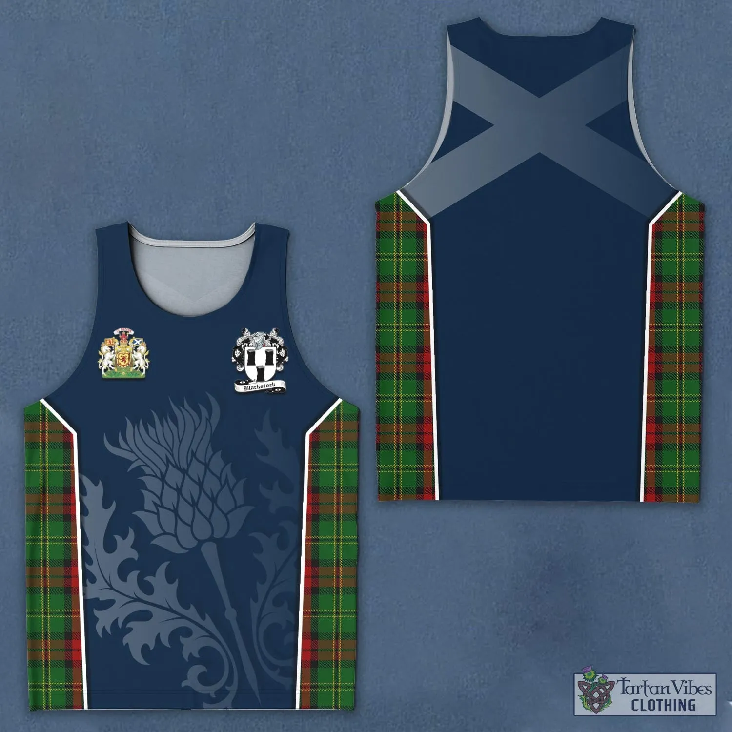 Blackstock Hunting Tartan Men's Tanks Top with Family Crest and Scottish Thistle Vibes Sport Style