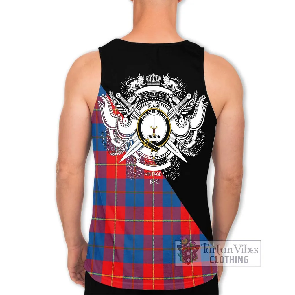 Blane Tartan Men's Tank Top with Family Crest and Military Logo Style