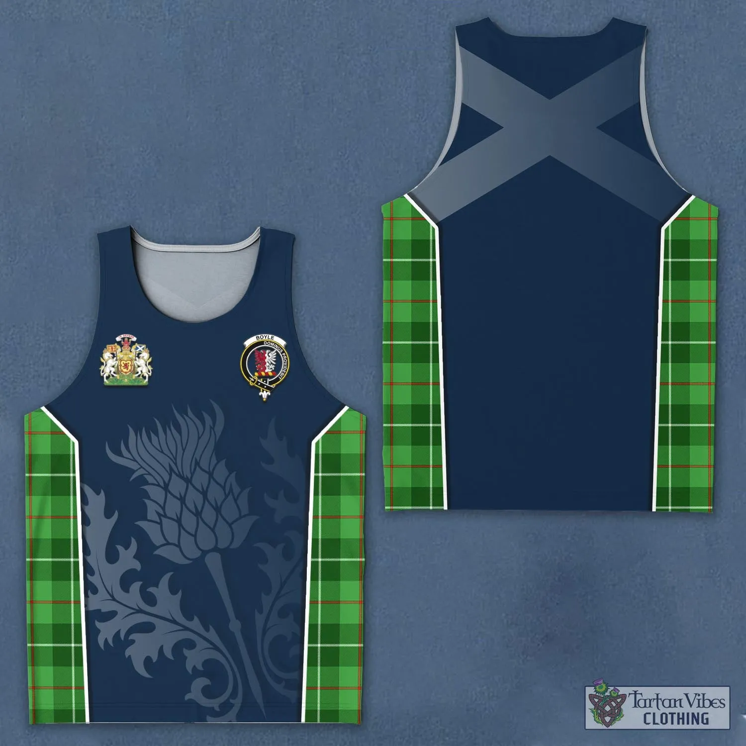 Boyle Tartan Men's Tanks Top with Family Crest and Scottish Thistle Vibes Sport Style