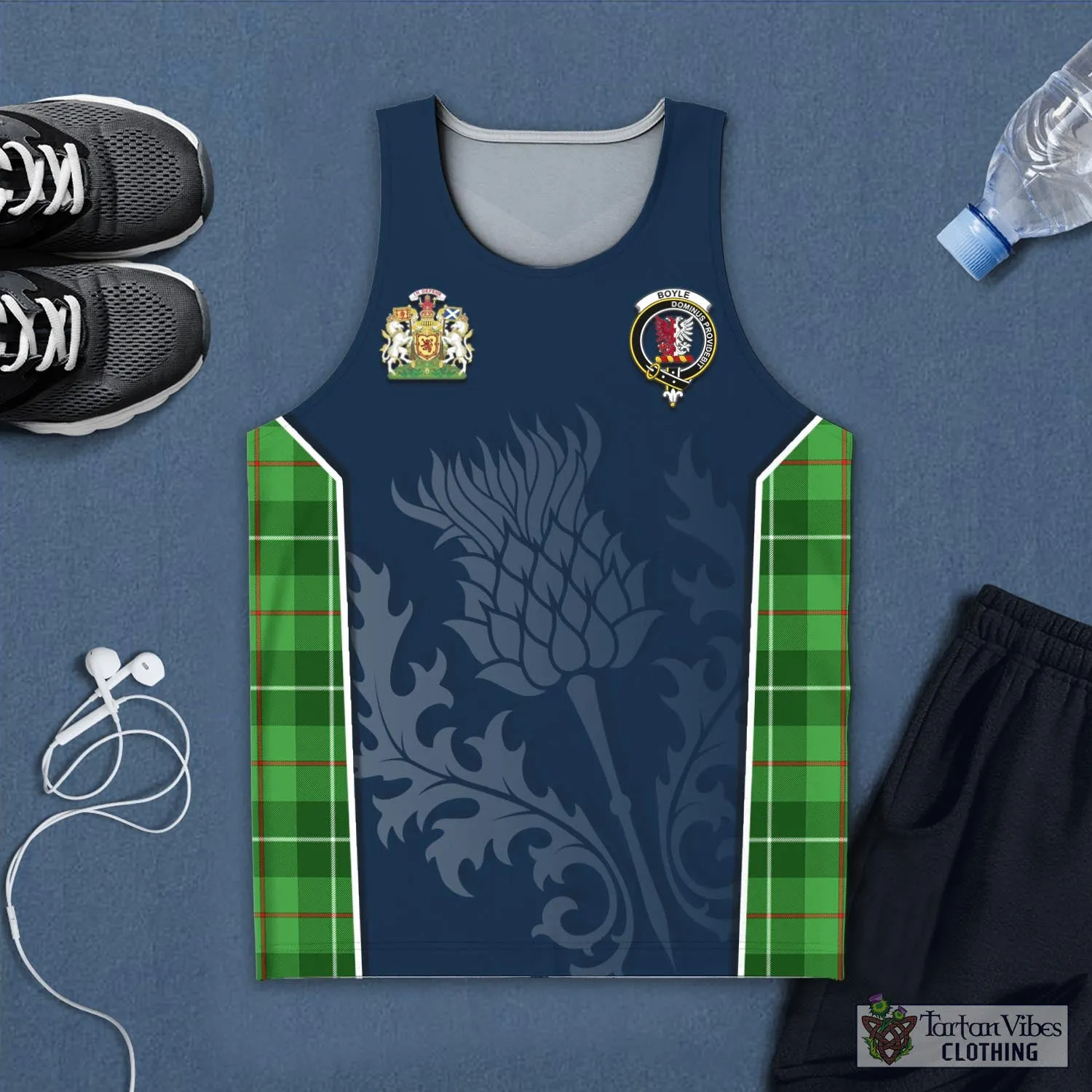 Boyle Tartan Men's Tanks Top with Family Crest and Scottish Thistle Vibes Sport Style