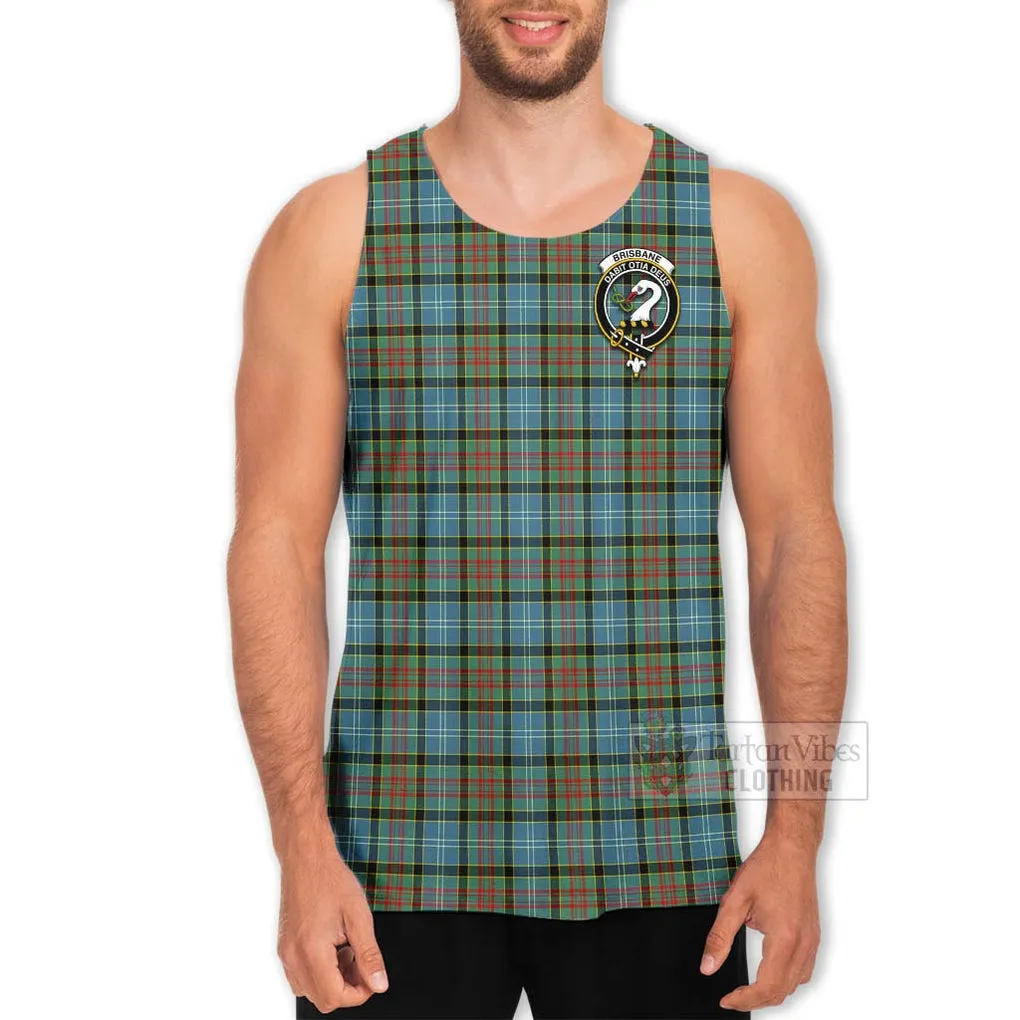 Brisbane Tartan Men's Tank Top with Family Crest and Bearded Skull Holding Bottles of Whiskey