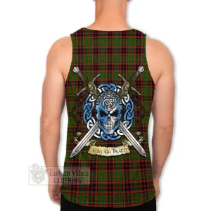 Buchan Tartan Men's Tank Top with Family Crest Celtic Skull Style