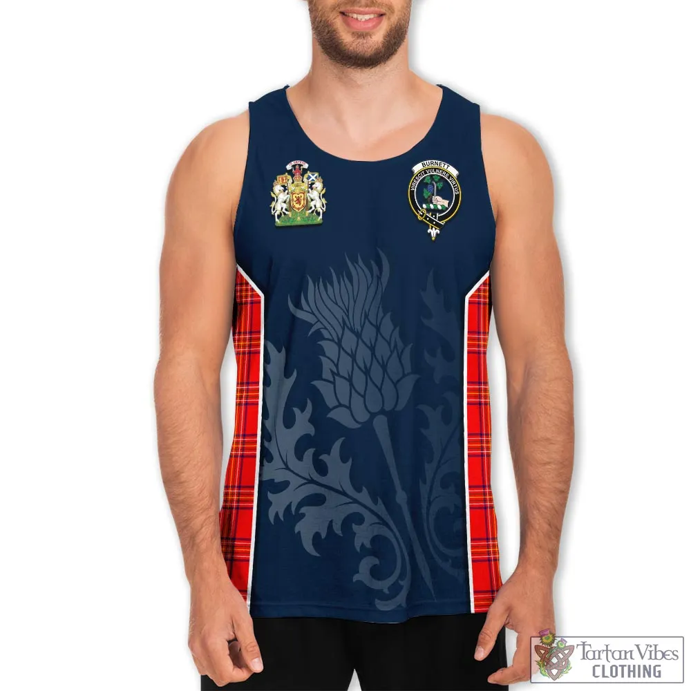 Burnett Modern Tartan Men's Tanks Top with Family Crest and Scottish Thistle Vibes Sport Style