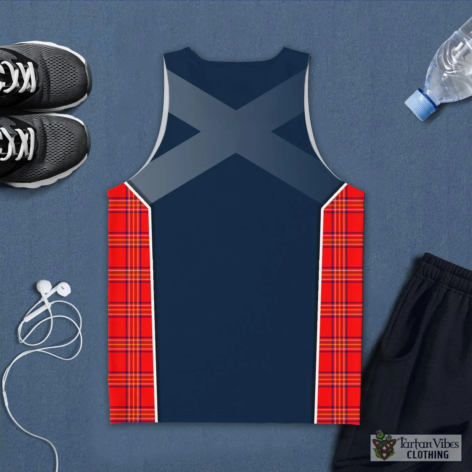 Burnett Modern Tartan Men's Tanks Top with Family Crest and Scottish Thistle Vibes Sport Style