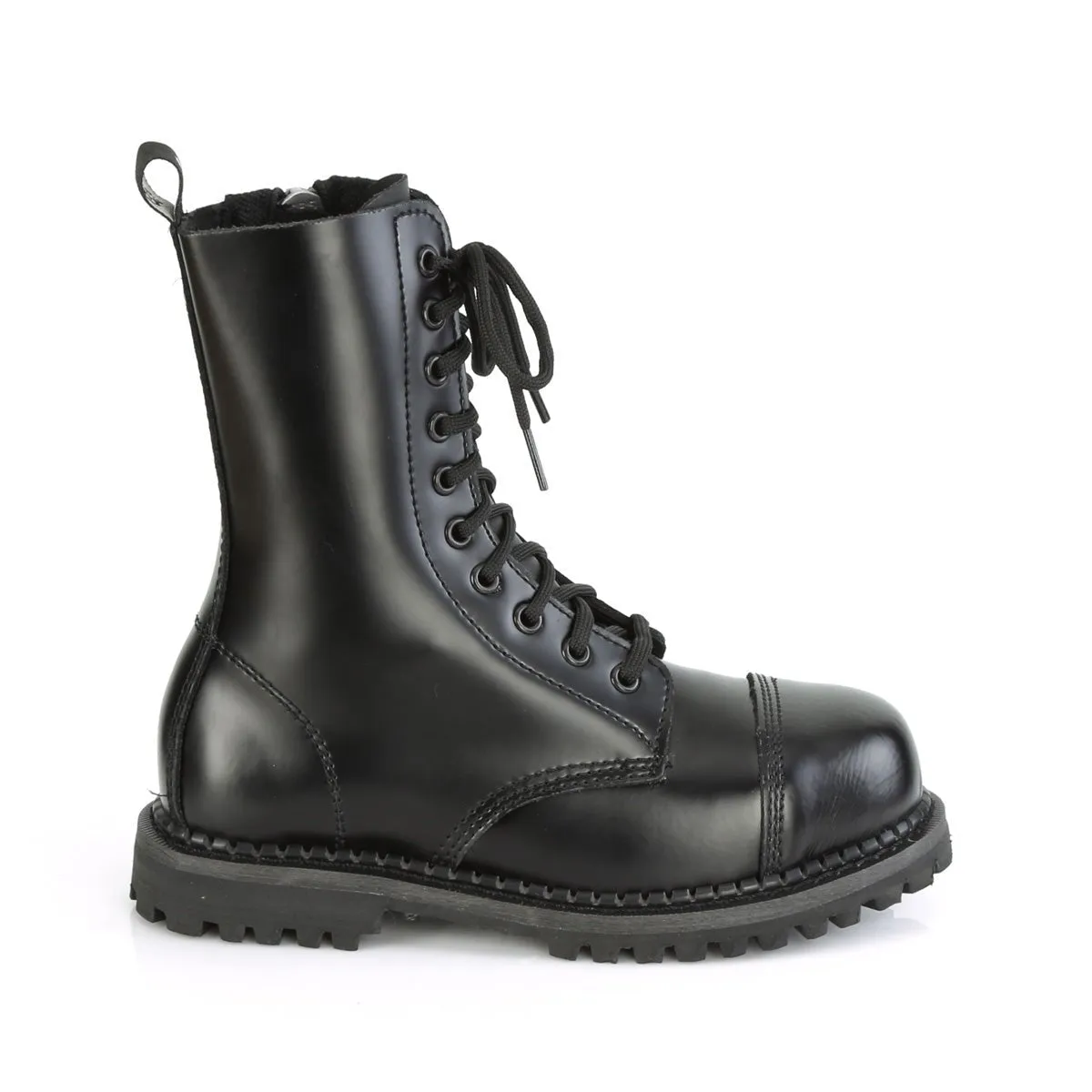 Demonia RIOT-10 | Black Leather Combat Boots