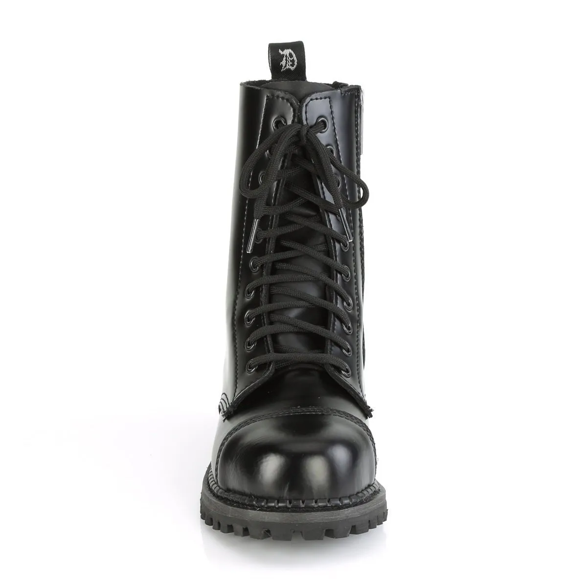 Demonia RIOT-10 | Black Leather Combat Boots