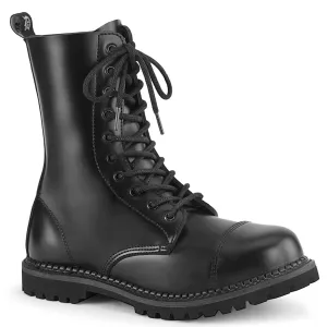 Demonia RIOT-10 | Black Leather Combat Boots