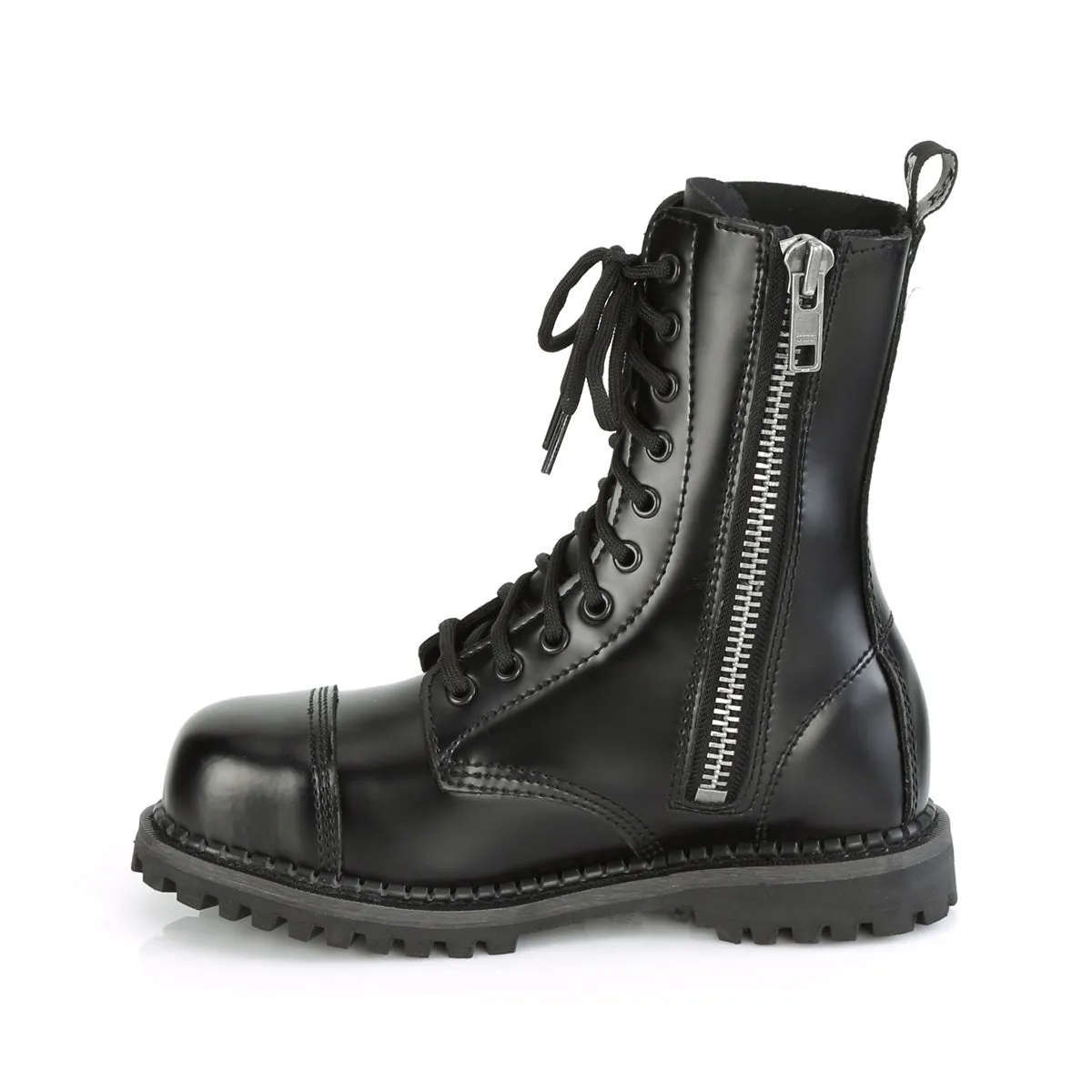 Demonia RIOT-10 | Black Leather Combat Boots