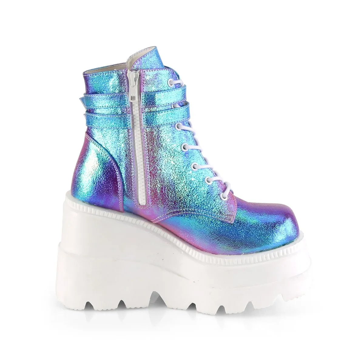 Demonia SHAKER-52 | Purple Iridescent Vegan Leather Ankle Boots