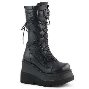 Demonia SHAKER-70 | Black Vegan Leather Mid-Calf Boots