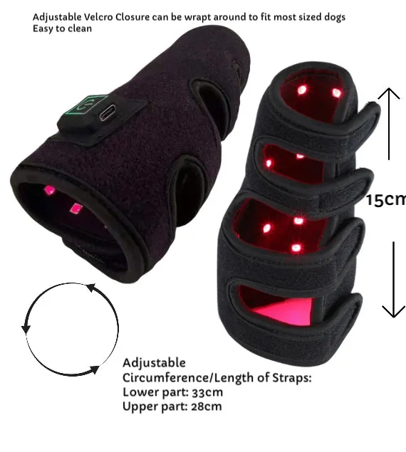 Dog Infrared Red Light Therapy Leg Boot Brace Wrap BUILT IN BATTERY Medical Grade LEDs