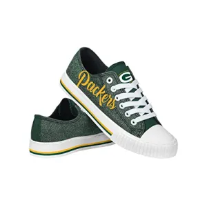 FOCO Green Bay Packers NFL Womens Color Glitter Canvas Shoes - 6