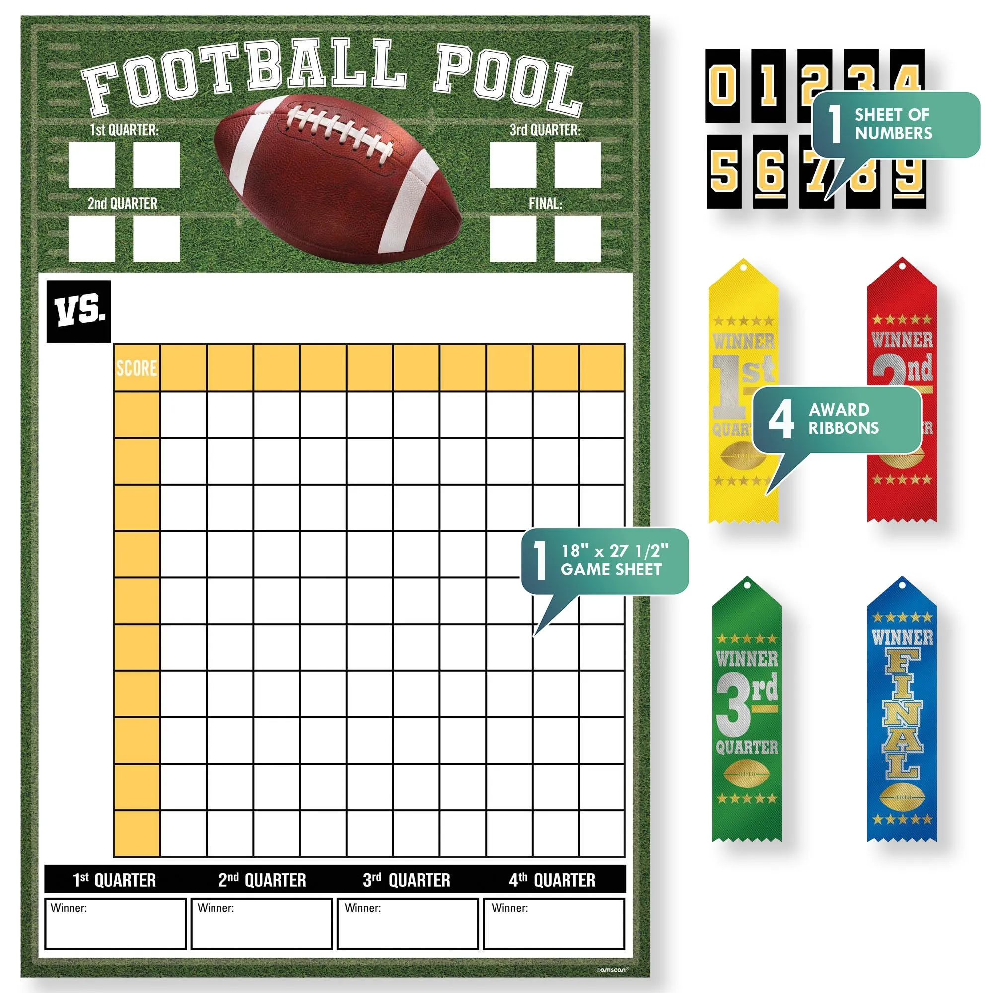 Football Party Supplies - Football Pool Game Kit With Award Ribbons