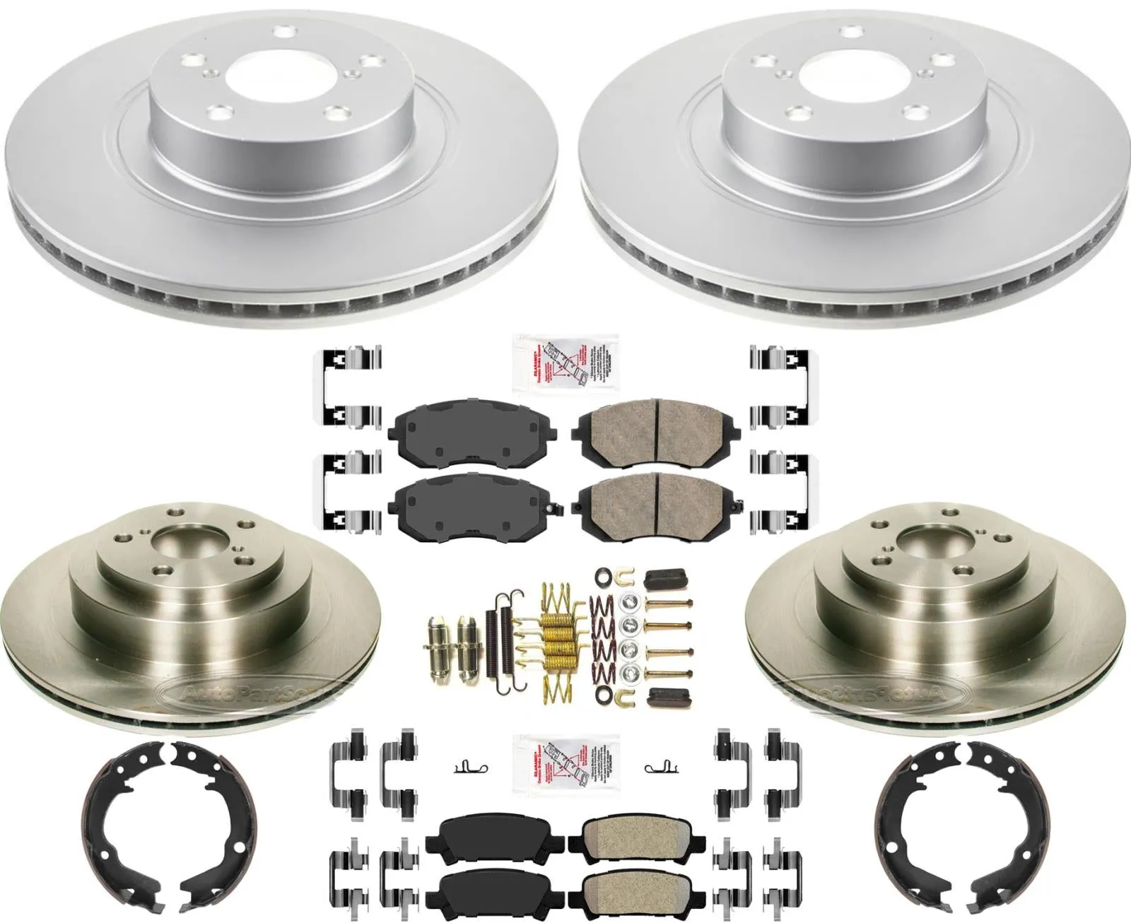 Front Coated Rotors & Rear Rotors Pads & Shoes For Subaru Legacy 3.0L 2008-2009