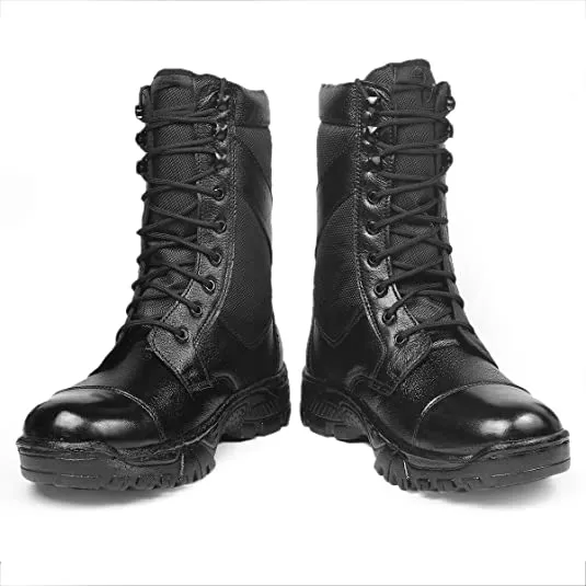 Full Black Pure Leather Army Boots For Men's-JonasParamount