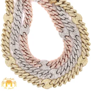 Gold and Diamond 11MM Hybrid Cuban Link Chain with natural round diamonds(solid back)