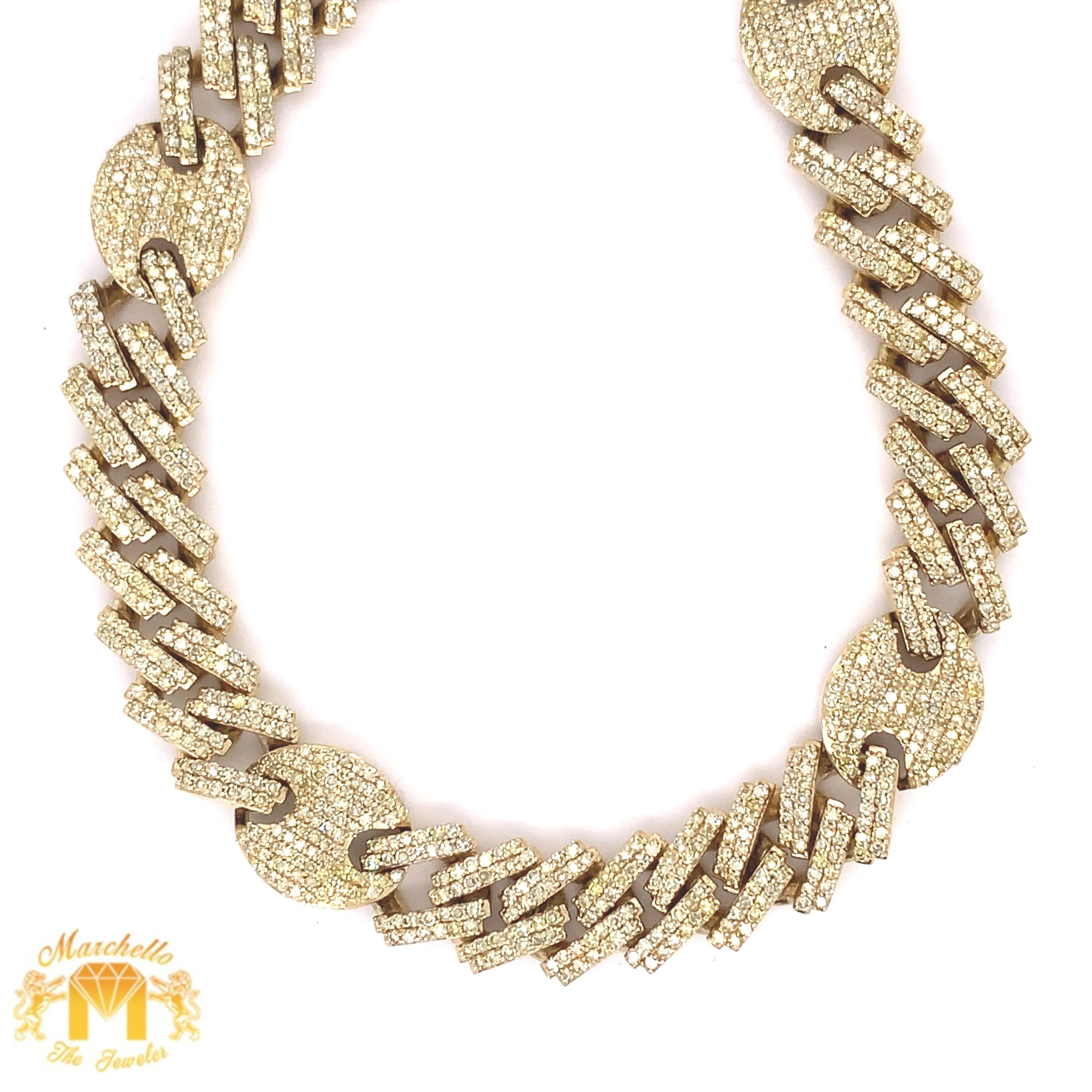 Gold and Diamond 11MM Hybrid Cuban Link Chain with natural round diamonds(solid back)