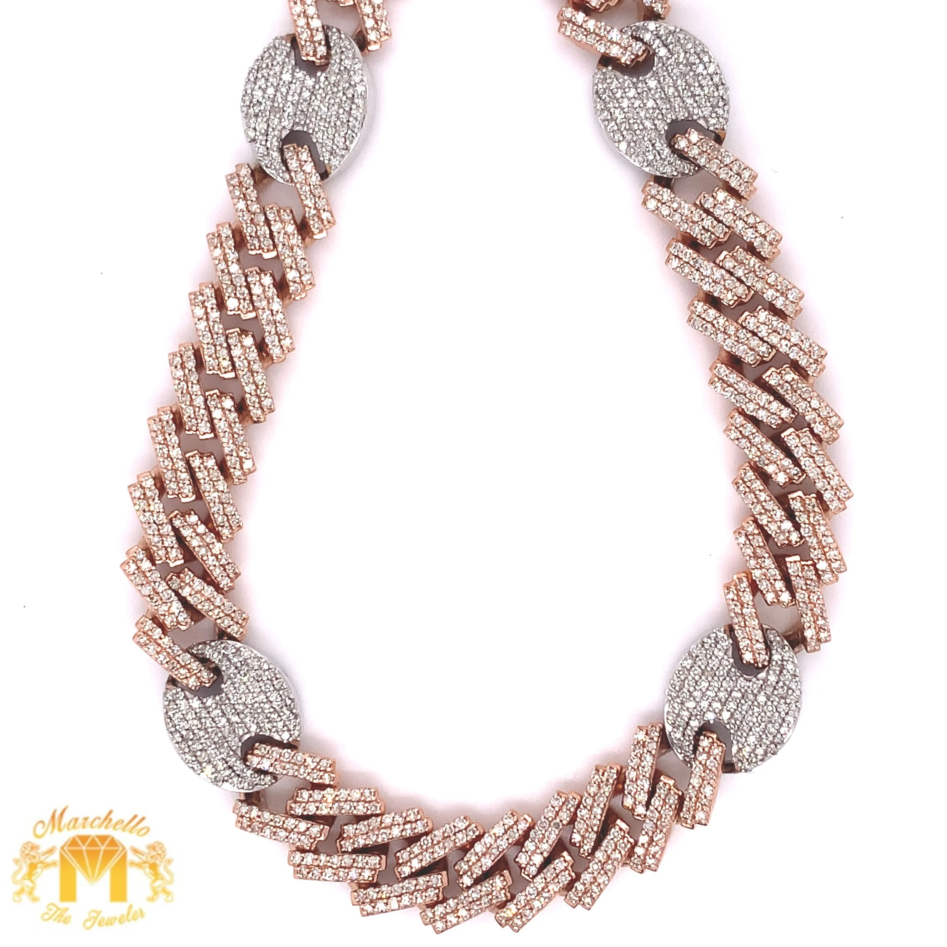 Gold and Diamond 11MM Hybrid Cuban Link Chain with natural round diamonds(solid back)