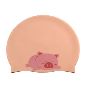 Hy08 Cute Cartoon Print Silicone Swimming Cap, Spec: Pink Pig