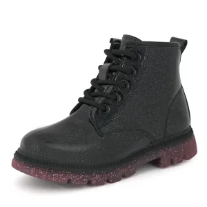 JABASIC Girls Ankle Boots Kids Lace-up Glittery Combat Work Boot