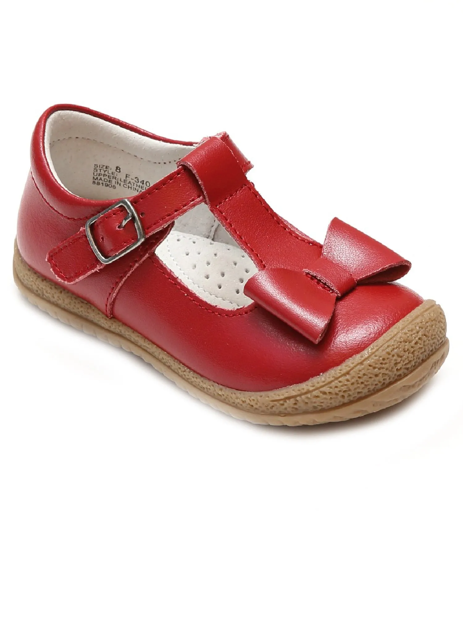 Lamour Girls Red Bow T-Strap Buckle Sporty Mary Jane Shoes 4 Baby