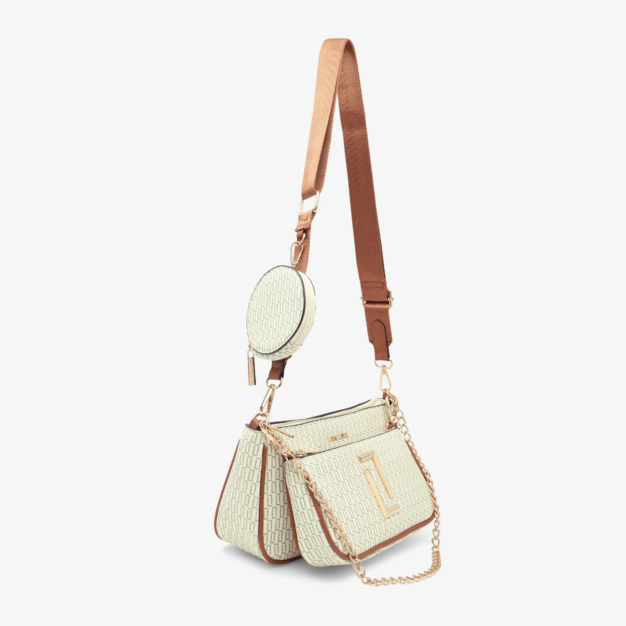 Lavie Luxe Monogram Chunk24 3Pc Off White Small Women's Sling