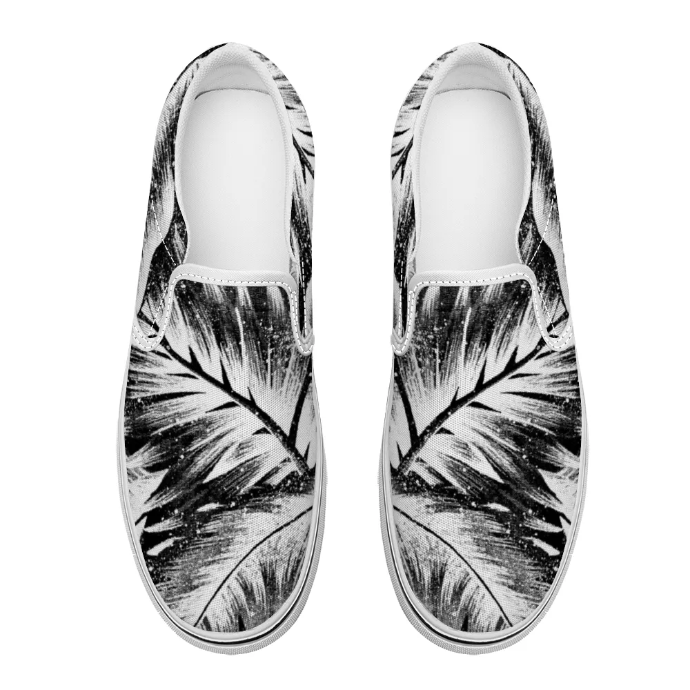 Leaves 1 B & W Unisex Slip On Canvas Shoes