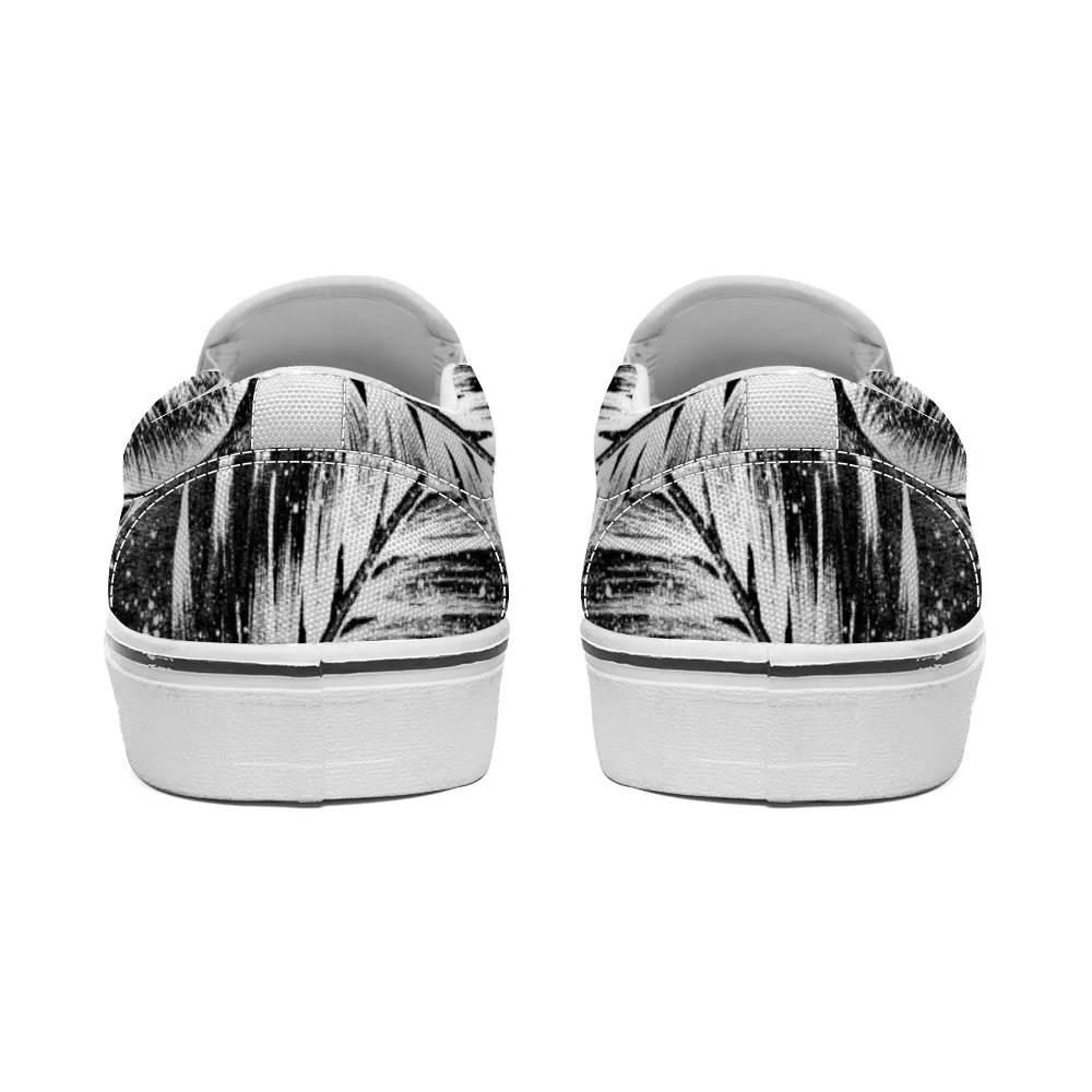 Leaves 1 B & W Unisex Slip On Canvas Shoes