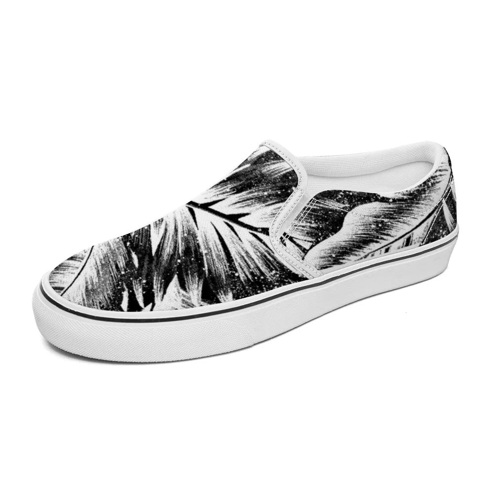 Leaves 1 B & W Unisex Slip On Canvas Shoes