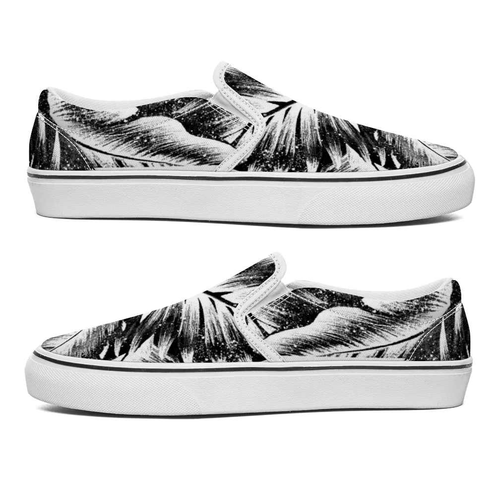 Leaves 1 B & W Unisex Slip On Canvas Shoes