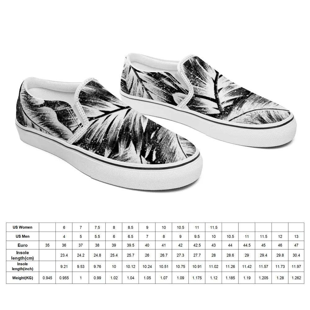 Leaves 1 B & W Unisex Slip On Canvas Shoes