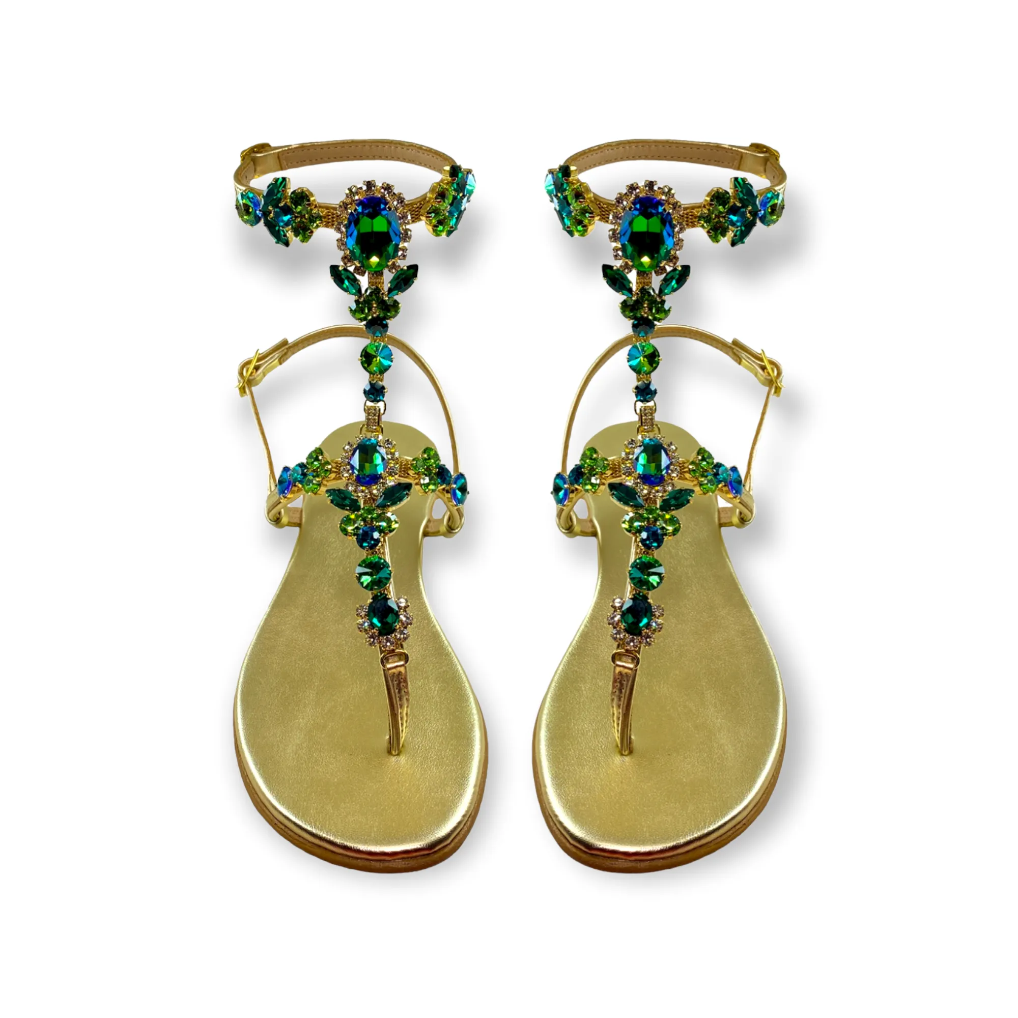 Lucrezia green-crystal flat jewel sandal